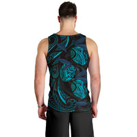 Hawaiian Mango Tribal Tattoo Men Tank Top Teal Pacific Traditional Pattern
