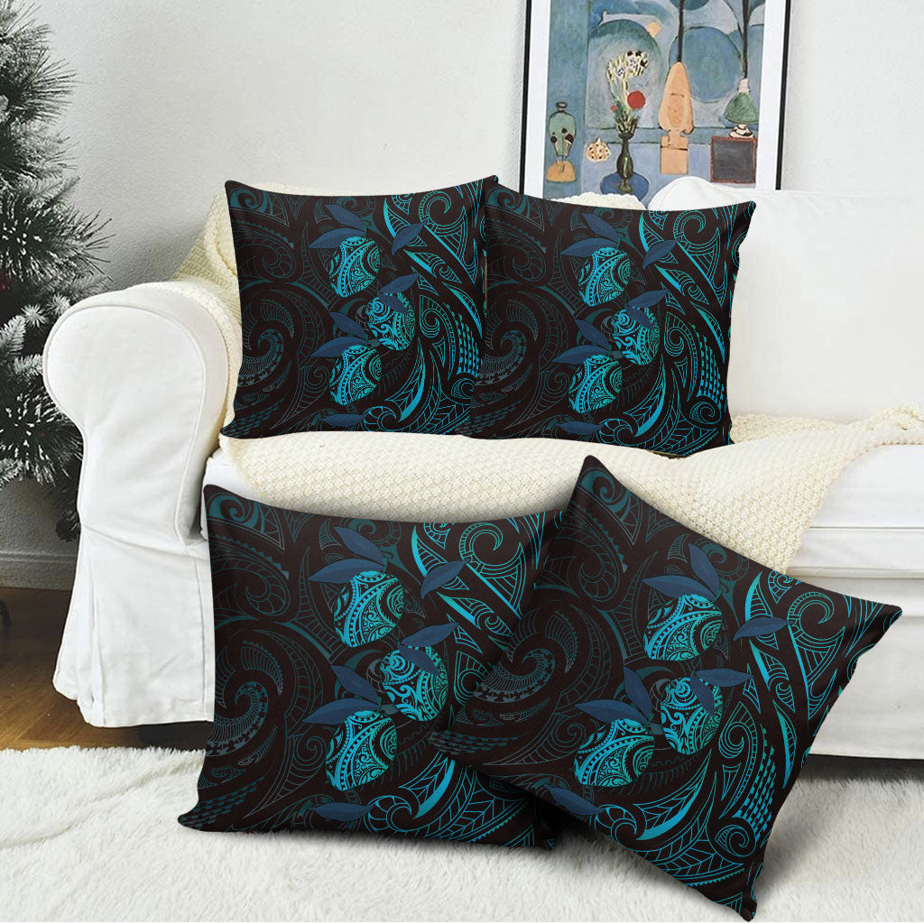 Hawaiian Mango Tribal Tattoo Pillow Cover Teal Pacific Traditional Pattern