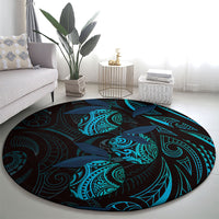 Hawaiian Mango Tribal Tattoo Round Carpet Teal Pacific Traditional Pattern