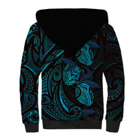Hawaiian Mango Tribal Tattoo Sherpa Hoodie Teal Pacific Traditional Pattern
