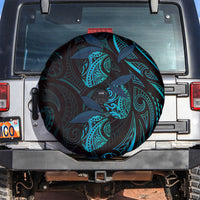 Hawaiian Mango Tribal Tattoo Spare Tire Cover Teal Pacific Traditional Pattern