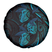 Hawaiian Mango Tribal Tattoo Spare Tire Cover Teal Pacific Traditional Pattern