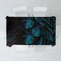 Hawaiian Mango Tribal Tattoo Tablecloth Teal Pacific Traditional Pattern