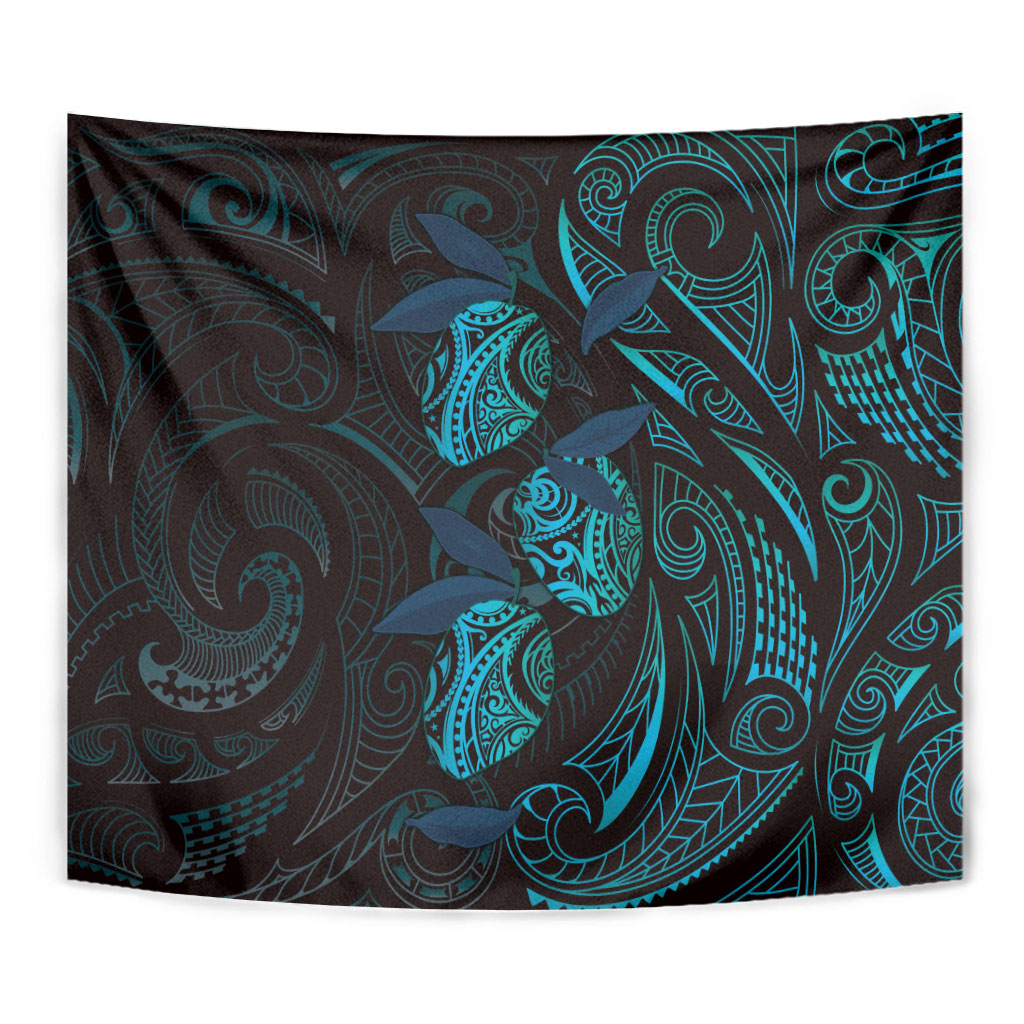 Hawaiian Mango Tribal Tattoo Tapestry Teal Pacific Traditional Pattern