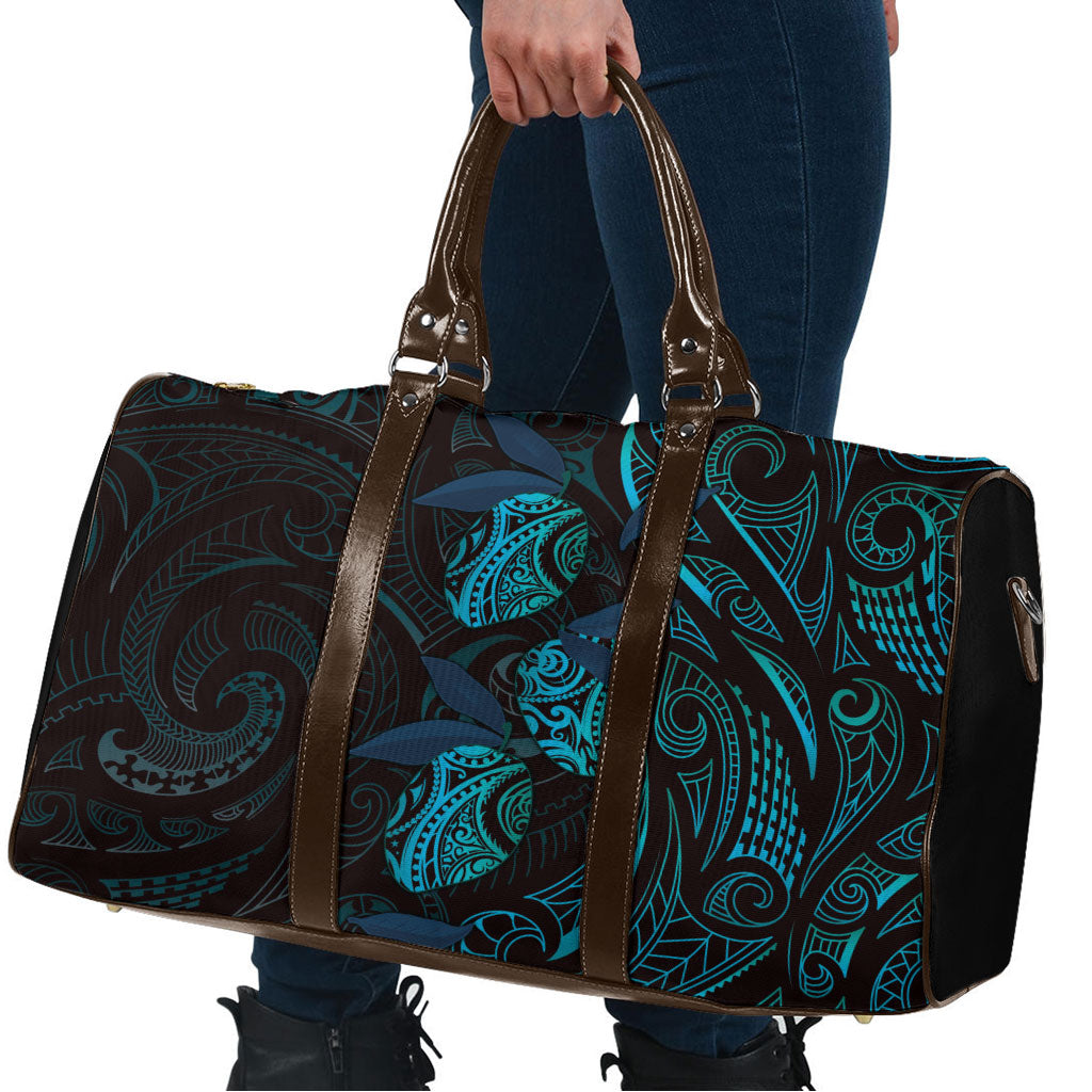 Hawaiian Mango Tribal Tattoo Travel Bag Teal Pacific Traditional Pattern