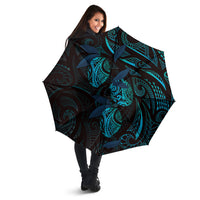 Hawaiian Mango Tribal Tattoo Umbrella Teal Pacific Traditional Pattern