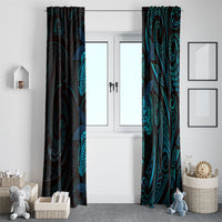 Hawaiian Mango Tribal Tattoo Window Curtain Teal Pacific Traditional Pattern