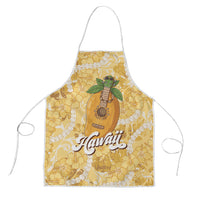 Hawaiian Mango Ukulele Apron Retro Yellow Hibiscus Pikake Lei