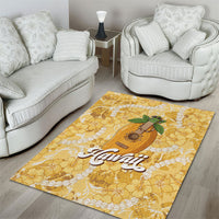 Hawaiian Mango Ukulele Area Rug Retro Yellow Hibiscus Pikake Lei