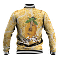 Hawaiian Mango Ukulele Baseball Jacket Retro Yellow Hibiscus Pikake Lei