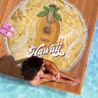 Hawaiian Mango Ukulele Beach Blanket Retro Yellow Hibiscus Pikake Lei
