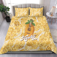 Hawaiian Mango Ukulele Bedding Set Retro Yellow Hibiscus Pikake Lei