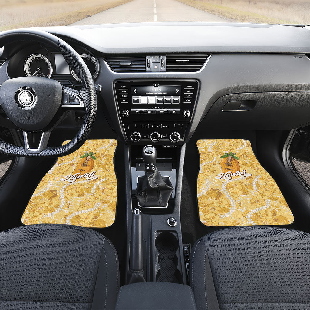 Hawaiian Mango Ukulele Car Mats Retro Yellow Hibiscus Pikake Lei