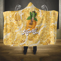 Hawaiian Mango Ukulele Hooded Blanket Retro Yellow Hibiscus Pikake Lei