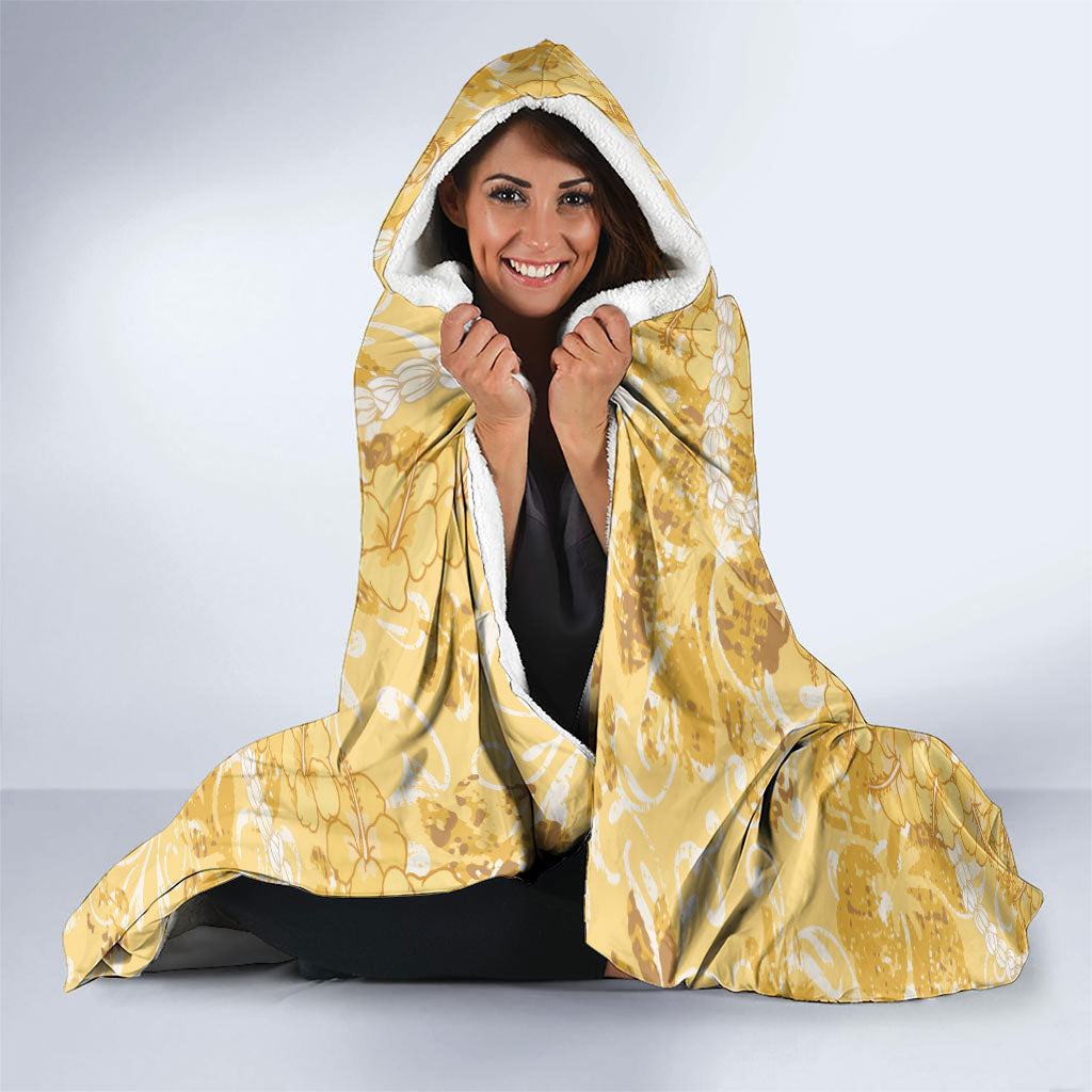 Hawaiian Mango Ukulele Hooded Blanket Retro Yellow Hibiscus Pikake Lei