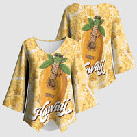 Hawaiian Mango Ukulele Kimono Sleeve Blouse Retro Yellow Hibiscus Pikake Lei