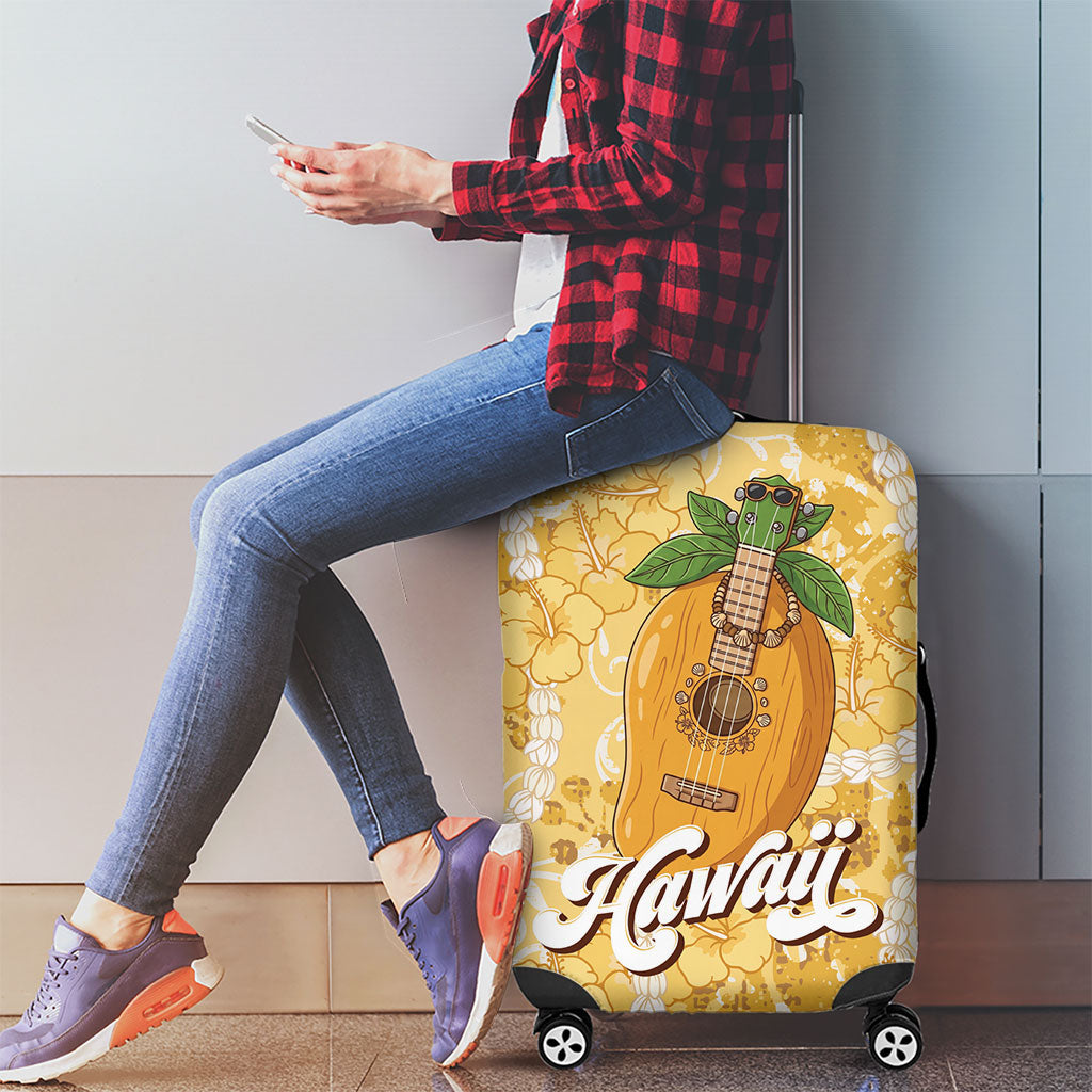 Hawaiian Mango Ukulele Luggage Cover Retro Yellow Hibiscus Pikake Lei