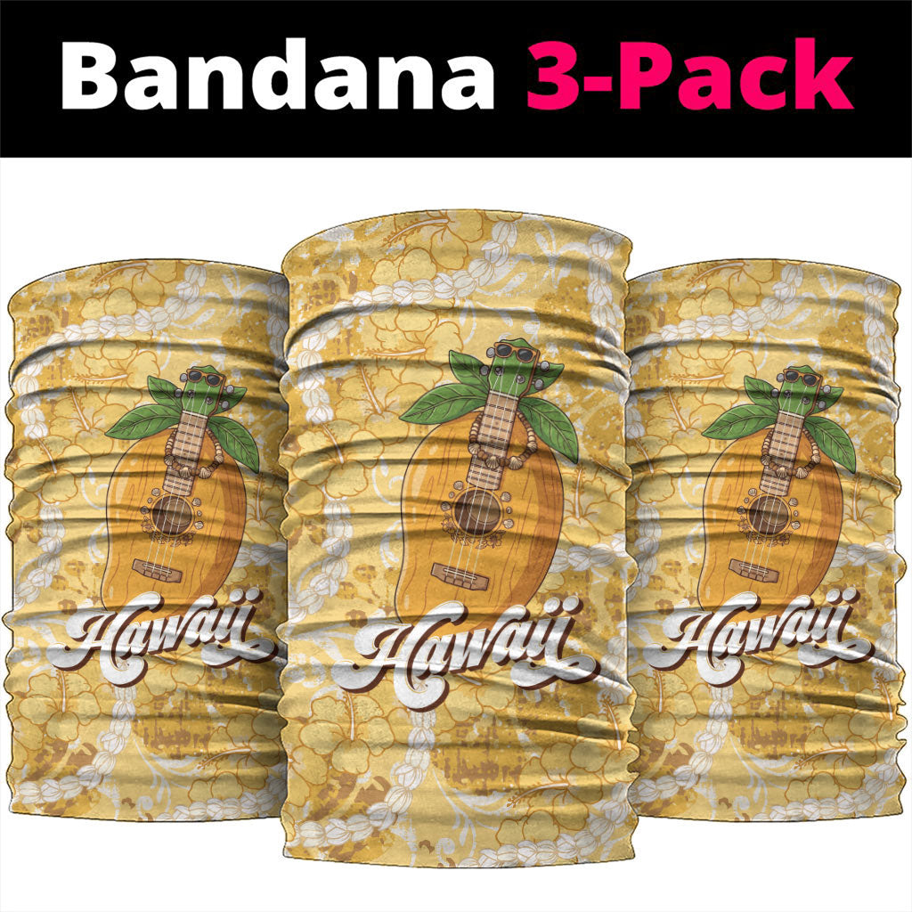 Hawaiian Mango Ukulele Neck Gaiter Retro Yellow Hibiscus Pikake Lei