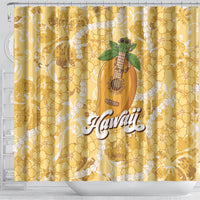 Hawaiian Mango Ukulele Shower Curtain Retro Yellow Hibiscus Pikake Lei