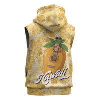 Hawaiian Mango Ukulele Sleeveless Hoodie Retro Yellow Hibiscus Pikake Lei