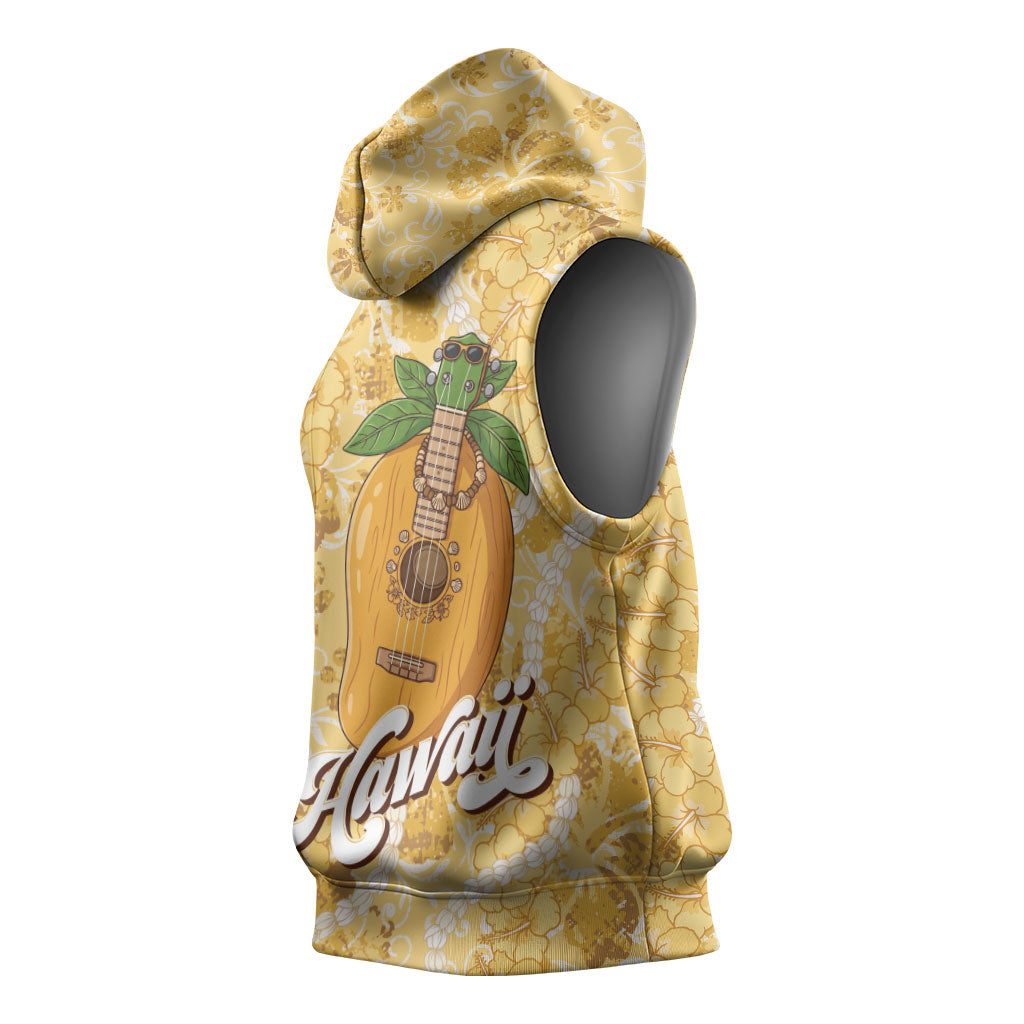 Hawaiian Mango Ukulele Sleeveless Hoodie Retro Yellow Hibiscus Pikake Lei