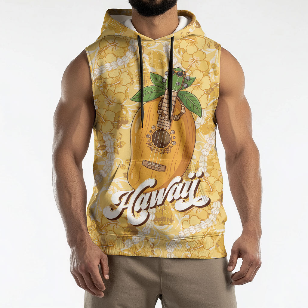 Hawaiian Mango Ukulele Sleeveless Hoodie Retro Yellow Hibiscus Pikake Lei