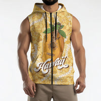 Hawaiian Mango Ukulele Sleeveless Zip Hoodie Retro Yellow Hibiscus Pikake Lei