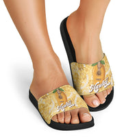 Hawaiian Mango Ukulele Slide Sandals Retro Yellow Hibiscus Pikake Lei