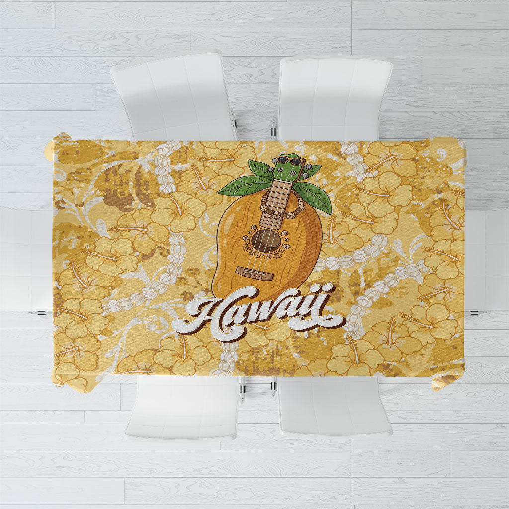 Hawaiian Mango Ukulele Tablecloth Retro Yellow Hibiscus Pikake Lei