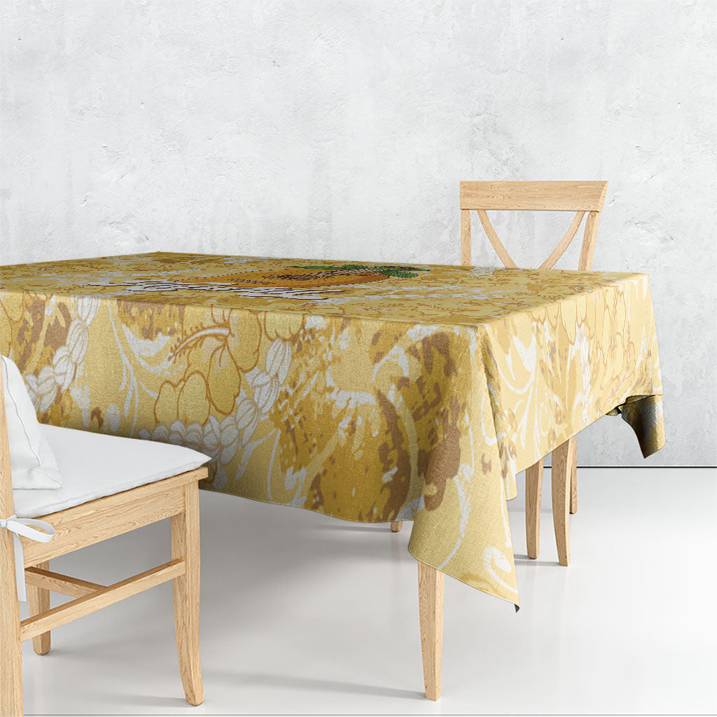 Hawaiian Mango Ukulele Tablecloth Retro Yellow Hibiscus Pikake Lei
