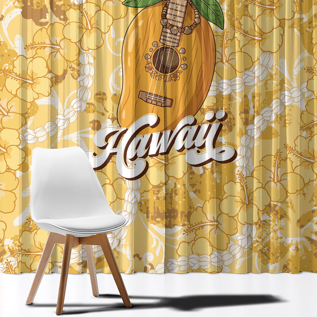 Hawaiian Mango Ukulele Window Curtain Retro Yellow Hibiscus Pikake Lei