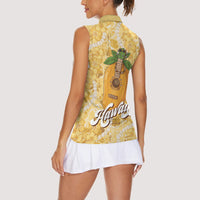 Hawaiian Mango Ukulele Women Sleeveless Polo Shirt Retro Yellow Hibiscus Pikake Lei