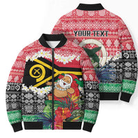 Personalised Vanuatu Joyeux Noel Bomber Puffer Jacket Proud To Be a Ni-Van Sand Drawing Art - Polynesian Pride