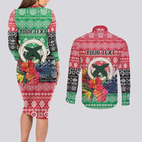 Personalised Vanuatu Joyeux Noel Couples Matching Long Sleeve Bodycon Dress and Long Sleeve Button Shirt Proud To Be a Ni-Van Sand Drawing Art - Polynesian Pride