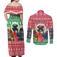 Personalised Vanuatu Joyeux Noel Couples Matching Off Shoulder Maxi Dress and Long Sleeve Button Shirt Proud To Be a Ni-Van Sand Drawing Art - Polynesian Pride