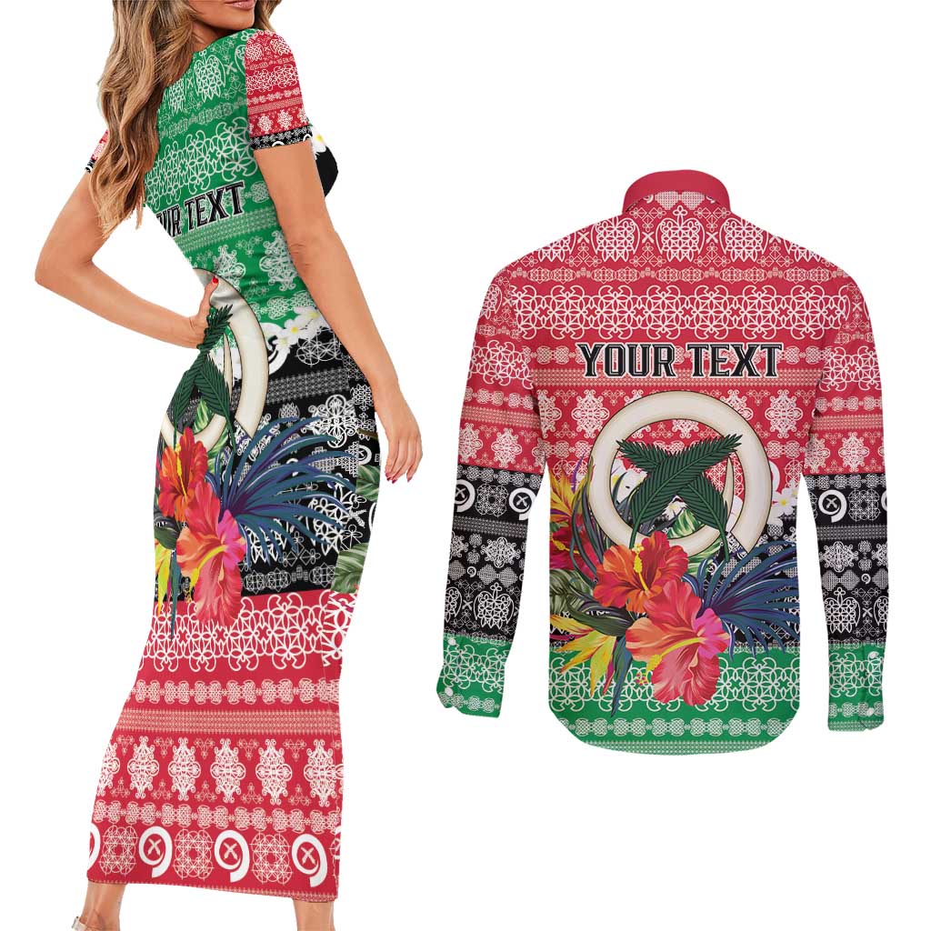 Personalised Vanuatu Joyeux Noel Couples Matching Short Sleeve Bodycon Dress and Long Sleeve Button Shirt Proud To Be a Ni-Van Sand Drawing Art - Polynesian Pride