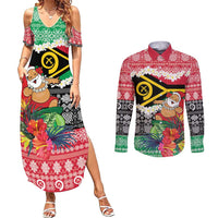 Personalised Vanuatu Joyeux Noel Couples Matching Summer Maxi Dress and Long Sleeve Button Shirt Proud To Be a Ni-Van Sand Drawing Art - Polynesian Pride