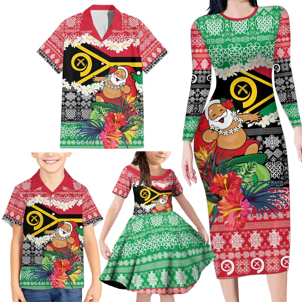 Personalised Vanuatu Joyeux Noel Family Matching Long Sleeve Bodycon Dress and Hawaiian Shirt Proud To Be a Ni-Van Sand Drawing Art - Polynesian Pride