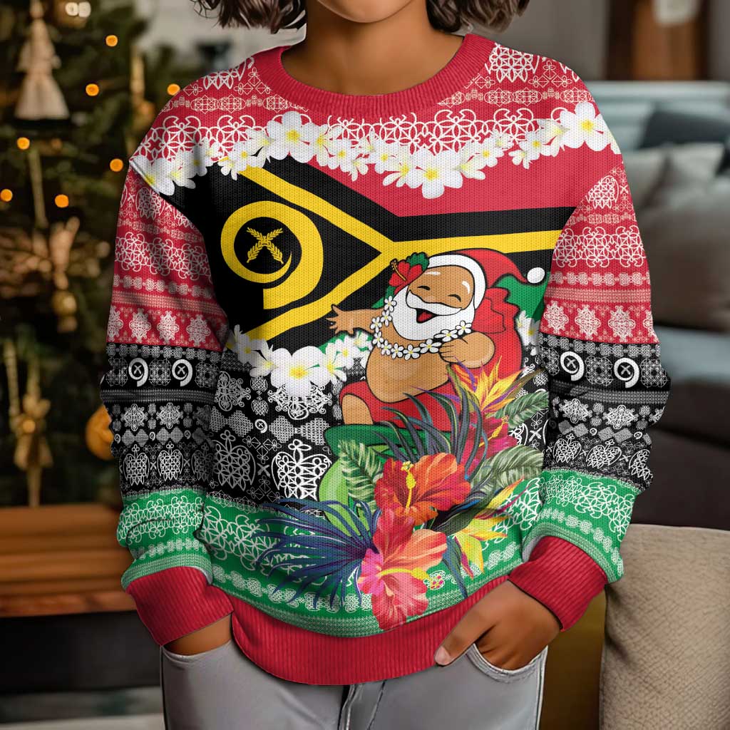 Personalised Vanuatu Joyeux Noel Kid Ugly Christmas Sweater Proud To Be a Ni-Van Sand Drawing Art - Polynesian Pride