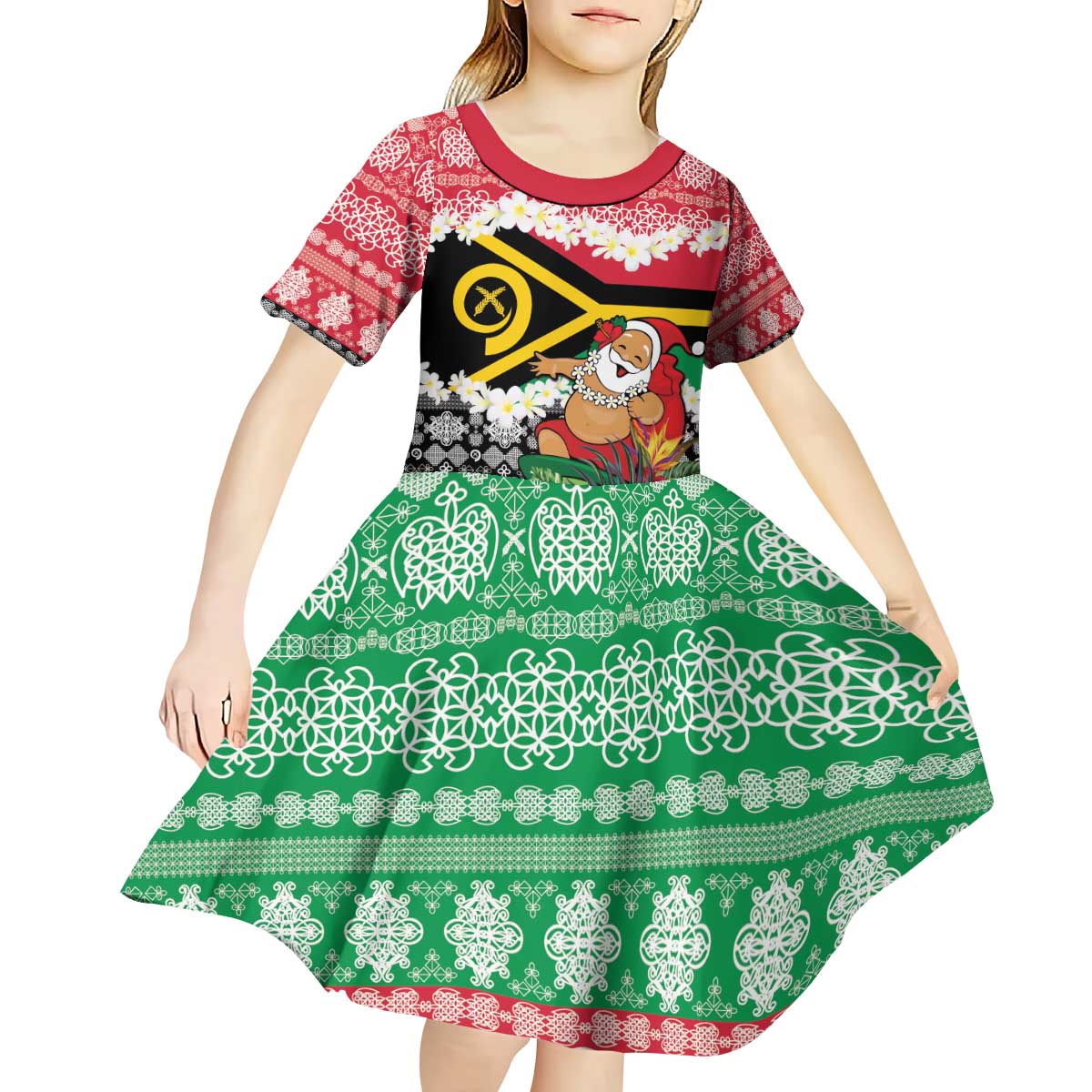 Personalised Vanuatu Joyeux Noel Kid Short Sleeve Dress Proud To Be a Ni-Van Sand Drawing Art - Polynesian Pride