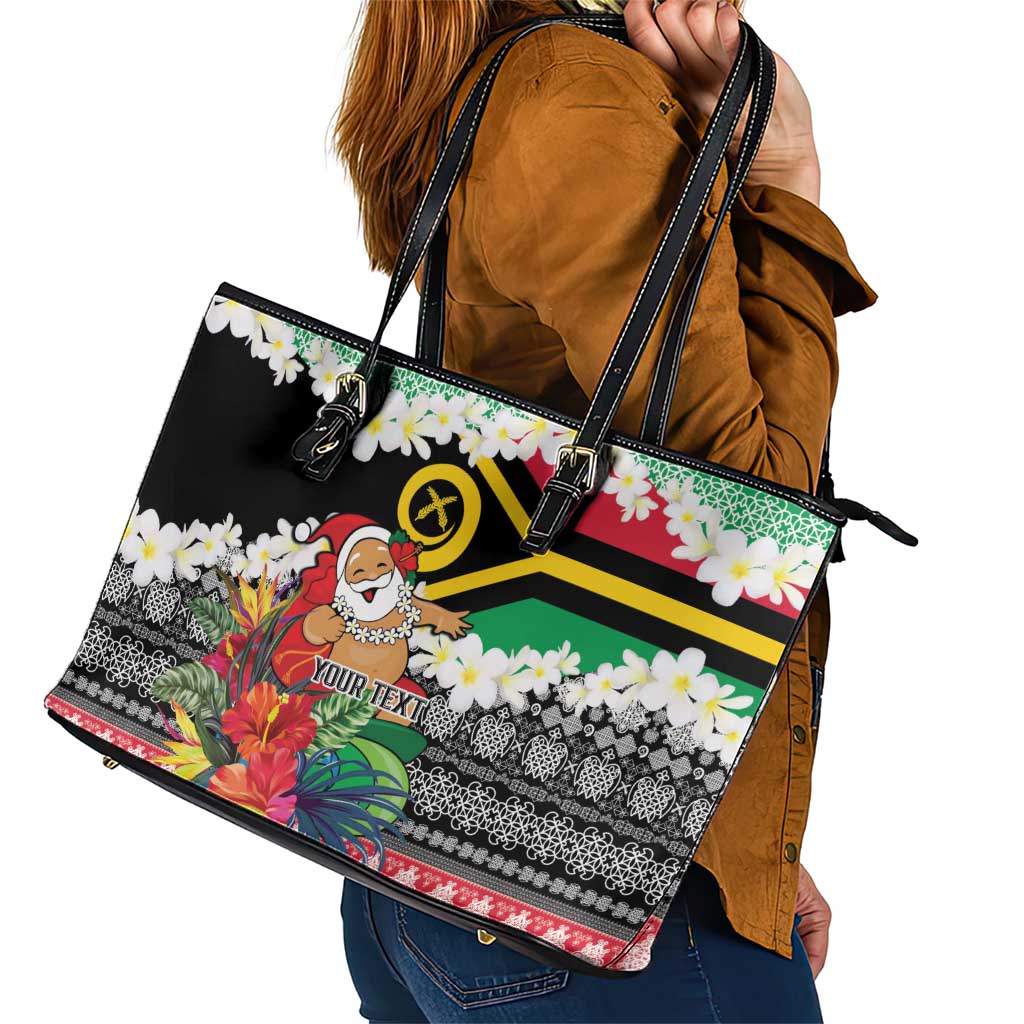 Personalised Vanuatu Joyeux Noel Leather Tote Bag Proud To Be a Ni-Van Sand Drawing Art - Polynesian Pride