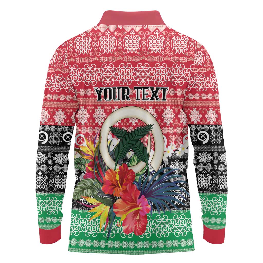 Personalised Vanuatu Joyeux Noel Long Sleeve Polo Shirt Proud To Be a Ni-Van Sand Drawing Art - Polynesian Pride