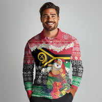 Personalised Vanuatu Joyeux Noel Long Sleeve Polo Shirt Proud To Be a Ni-Van Sand Drawing Art - Polynesian Pride