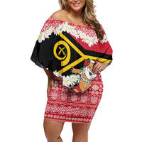 Personalised Vanuatu Joyeux Noel Off Shoulder Short Dress Proud To Be a Ni-Van Sand Drawing Art - Polynesian Pride