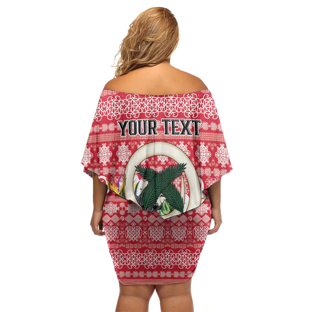 Personalised Vanuatu Joyeux Noel Off Shoulder Short Dress Proud To Be a Ni-Van Sand Drawing Art - Polynesian Pride