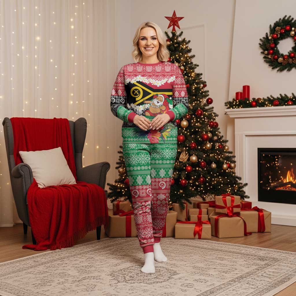 Personalised Vanuatu Joyeux Noel Christmas Pajama Set Proud To Be a Ni-Van Sand Drawing Art - Polynesian Pride