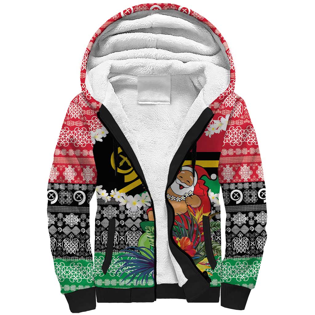 Personalised Vanuatu Joyeux Noel Sherpa Hoodie Proud To Be a Ni-Van Sand Drawing Art - Polynesian Pride