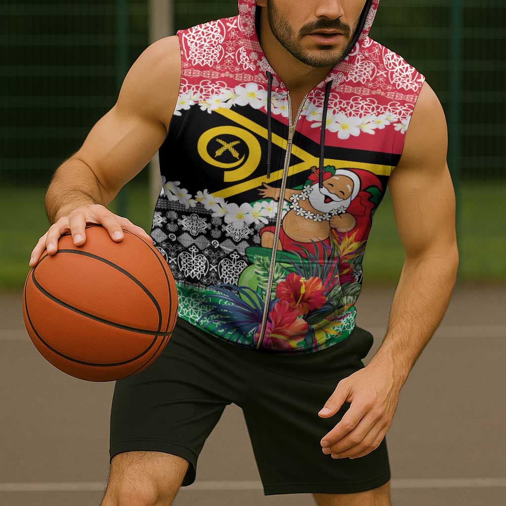 Personalised Vanuatu Joyeux Noel Sleeveless Zip Hoodie Proud To Be a Ni-Van Sand Drawing Art - Polynesian Pride