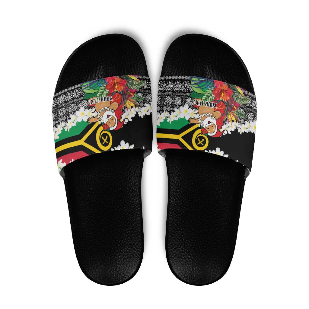 Personalised Vanuatu Joyeux Noel Slide Sandals Proud To Be a Ni-Van Sand Drawing Art - Polynesian Pride
