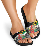 Personalised Vanuatu Joyeux Noel Slide Sandals Proud To Be a Ni-Van Sand Drawing Art - Polynesian Pride